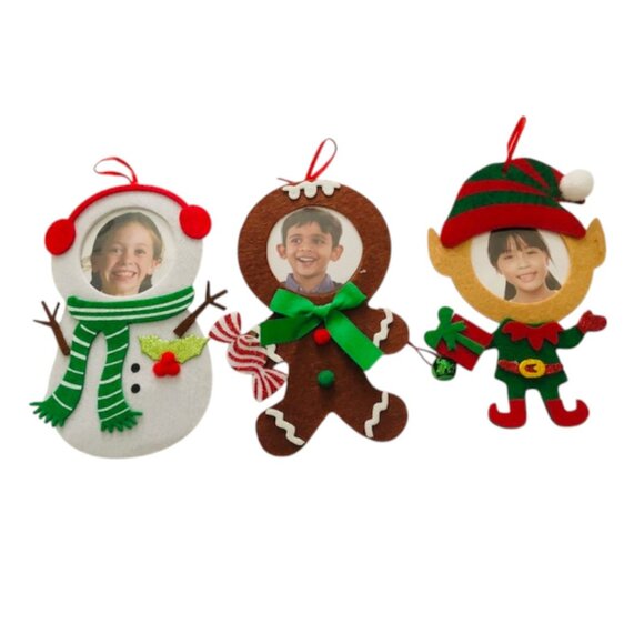 Hand Made Christmas Photo Frame Character Ornaments Set of 3 - Picture 1 of 7